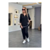 Kadın Uzun Kollu Ribana Ve Fermuar Detay Bluz Ve Yüksel Bel Pantolon 2li Takım