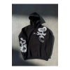 Uzun Kol Kapşonlu Baskılı SweatShirt - Siyah