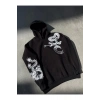 Uzun Kol Kapşonlu Baskılı SweatShirt - Siyah