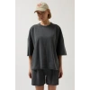 Oversize Lazer Kesim Bisiklet Yaka T-Shirt