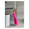 JAKARLI ASKILI SATEN ELBİSE ASİMETRİK - Pembe