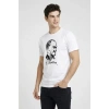 Erkek Atatürk Baskılı Tişört Kısa Kollu Bisiklet Yaka T-Shirt - Beyaz