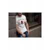 Erkek Bisiklet Yaka Baskılı Oversize T-Shirt - Beyaz