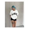 Unisex Bisiklet Yaka Baskılı Oversize T-Shirt - Beyaz
