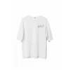 Unisex Bisiklet Yaka Baskılı Oversize T-Shirt - Beyaz