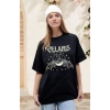 Bisiklet Yaka Baskılı T-shirt - Siyah