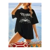 Bisiklet Yaka Baskılı T-shirt - Siyah