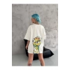 Unisex Bisiklet Yaka Baskılı Oversize T-Shirt - Beyaz