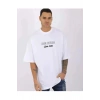 Unisex Bisiklet Yaka Baskılı Oversize T-Shirt - Beyaz