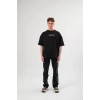 Unisex Bisiklet Yaka Baskılı Oversize T-Shirt - Siyah