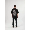 Unisex Bisiklet Yaka Baskılı Oversize T-Shirt - Siyah