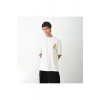 Unisex Bisiklet Yaka Baskılı Oversize T-Shirt - Beyaz