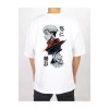 Unisex Bisiklet Yaka Baskılı Oversize T-Shirt - Beyaz