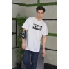 Unisex Bisiklet Yaka Baskılı Oversize T-Shirt - Beyaz