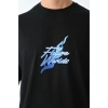 Unisex Bisiklet Yaka Baskılı Oversize T-Shirt - Siyah