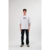 Unisex Bisiklet Yaka Baskılı Oversize T-Shirt - Siyah