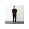 Unisex Bisiklet Yaka Baskılı Oversize T-Shirt - Siyah