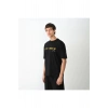 Unisex Bisiklet Yaka Baskılı Oversize T-Shirt - Siyah