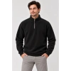 Erkek Polar Dik Yaka Yarım Fermuarlı Uzun Kollu Regular Fit Kışlık Sweatshirt - Siyah