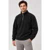 Erkek Polar Dik Yaka Yarım Fermuarlı Uzun Kollu Regular Fit Kışlık Sweatshirt - Siyah