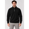 Erkek Polar Dik Yaka Yarım Fermuarlı Uzun Kollu Regular Fit Kışlık Sweatshirt - Siyah