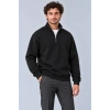 Erkek Üç İplik İçi Şardonlu Dik Yaka Yarım Fermuarlı Kışlık Sweatshirt - Siyah