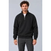 Erkek Üç İplik İçi Şardonlu Dik Yaka Yarım Fermuarlı Kışlık Sweatshirt - Siyah