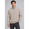 Erkek Üç İplik İçi Şardonlu Dik Yaka Yarım Fermuarlı Kışlık Sweatshirt - Bej