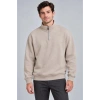 Erkek Üç İplik İçi Şardonlu Dik Yaka Yarım Fermuarlı Kışlık Sweatshirt - Bej