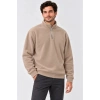 Erkek Polar Dik Yaka Yarım Fermuarlı Uzun Kollu Regular Fit Kışlık Sweatshirt - Bej