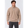 Erkek Polar Dik Yaka Yarım Fermuarlı Uzun Kollu Regular Fit Kışlık Sweatshirt - Bej