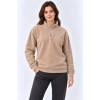 Polar Dik Yaka Yarım Fermuarlı Uzun Kollu Regular Fit Kışlık Sweatshirt - Bej