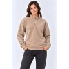 Polar Dik Yaka Yarım Fermuarlı Uzun Kollu Regular Fit Kışlık Sweatshirt - Bej