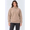 Polar Dik Yaka Yarım Fermuarlı Uzun Kollu Regular Fit Kışlık Sweatshirt - Bej