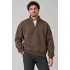Erkek Üç İplik İçi Şardonlu Dik Yaka Yarım Fermuarlı Kışlık Sweatshirt - Kahverengi