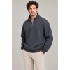 Erkek Üç İplik İçi Şardonlu Dik Yaka Yarım Fermuarlı Kışlık Sweatshirt - Füme