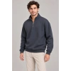 Erkek Üç İplik İçi Şardonlu Dik Yaka Yarım Fermuarlı Kışlık Sweatshirt - Füme