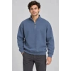 Erkek Üç İplik İçi Şardonlu Dik Yaka Yarım Fermuarlı Kışlık Sweatshirt - Mavi