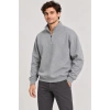 Erkek Üç İplik İçi Şardonlu Dik Yaka Yarım Fermuarlı Kışlık Sweatshirt - Grİ