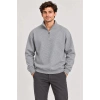 Erkek Üç İplik İçi Şardonlu Dik Yaka Yarım Fermuarlı Kışlık Sweatshirt - Grİ