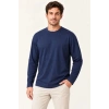 Erkek Modal Yumuşak Dokulu Bisiklet Yaka Uzun Kollu Tişört Sweatshirt - Lacivert