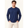 Erkek Modal Yumuşak Dokulu Bisiklet Yaka Uzun Kollu Tişört Sweatshirt - Lacivert