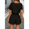 Kadın Kısa Kollu Yuvarlak Yakalı Ithal Keten Bluz Ve Short Ikili Takım