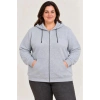 Battal Büyük Beden Üç İplik İçi Şardonlu Kapüşonlu Tam Fermuarlı Kışlık Sweatshirt - Gri