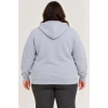 Battal Büyük Beden Üç İplik İçi Şardonlu Kapüşonlu Tam Fermuarlı Kışlık Sweatshirt - Gri