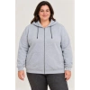 Battal Büyük Beden Üç İplik İçi Şardonlu Kapüşonlu Tam Fermuarlı Kışlık Sweatshirt - Gri