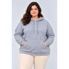 Battal Büyük Beden Üç İplik İçi Şardonlu Kapüşonlu Kanguru Cepli Kışlık Sweatshirt - Gri