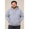 Erkek Battal Büyük Beden Üç İplik İçi Şardonlu Kapüşonlu Kanguru Cepli Kışlık Sweatshirt - Gri