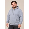 Erkek Battal Büyük Beden Üç İplik İçi Şardonlu Kapüşonlu Kanguru Cepli Kışlık Sweatshirt - Gri