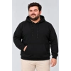 Erkek Battal Büyük Beden Üç İplik İçi Şardonlu Kapüşonlu Kanguru Cepli Kışlık Sweatshirt - Siyah